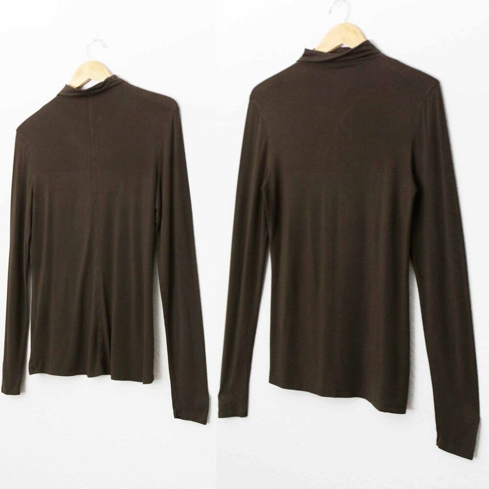 Aritzia Babaton Olive Green Mock Neck Long Sleeve Top M Buttery Soft Classic